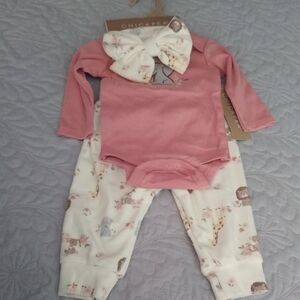 Chickpea Pink Onesie and Animal Print Pants Set 0/3 Months